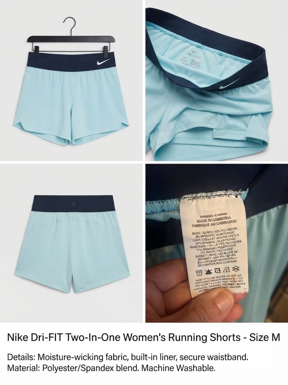 Nike Women's Two-In-One Running Shorts - Light Blue with Navy Waistband